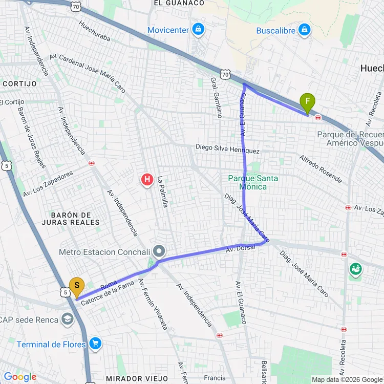 Mapa de De Plaza Blest Gana a Plaza de la Unión