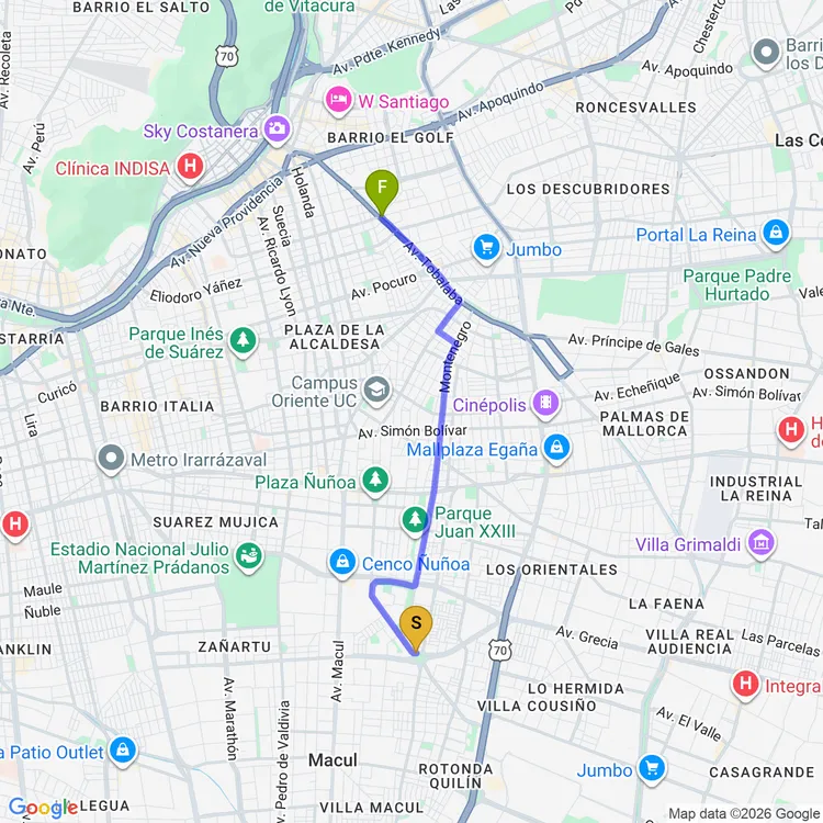 Mapa de De Plaza Calama a Plaza Augusto Errázuriz