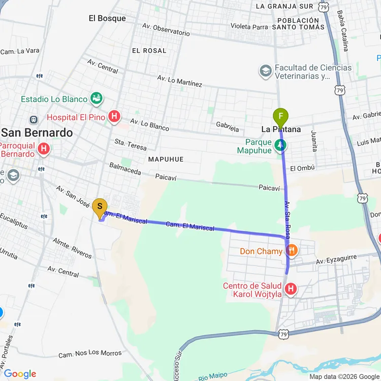 Mapa de De Plaza Coraceros 2 a Parque El Mariscal