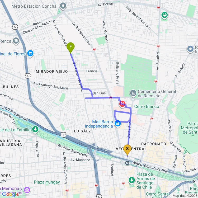 Mapa de De Plaza de la Unión a Plaza Antonio Acevedo