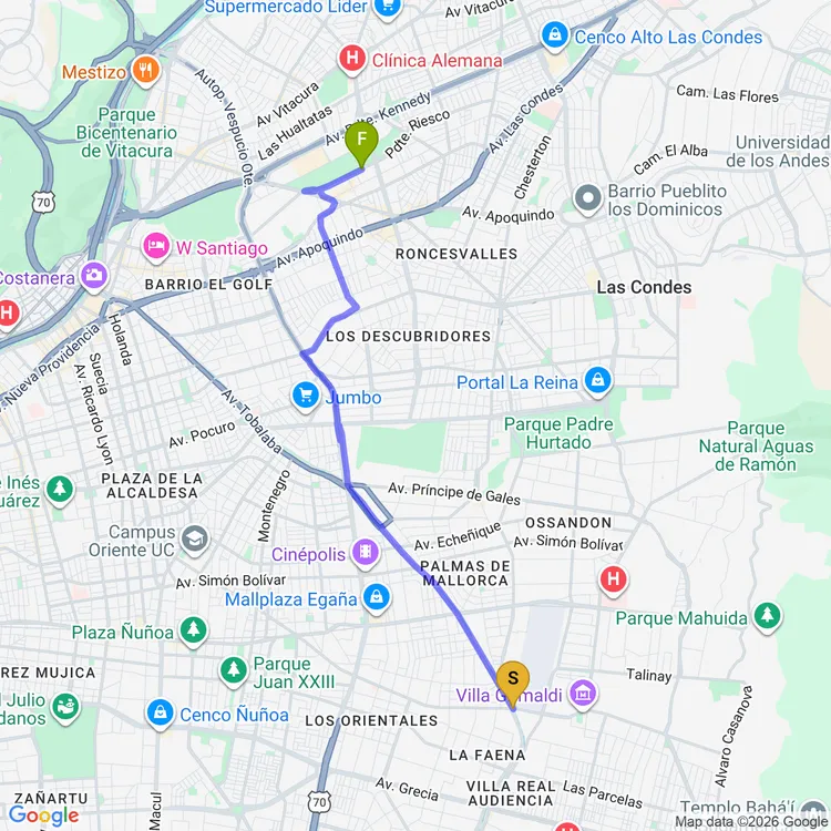 Mapa de De Plaza Egaña a Bikesantiago