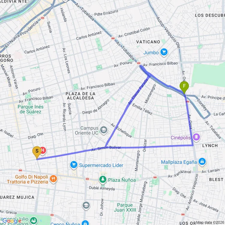 Mapa de De Plaza Egaña a Plaza Augusto Errázuriz