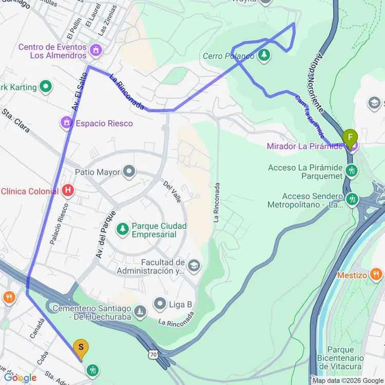 Mapa de De Plaza El Salto a Mirador La Pirámide