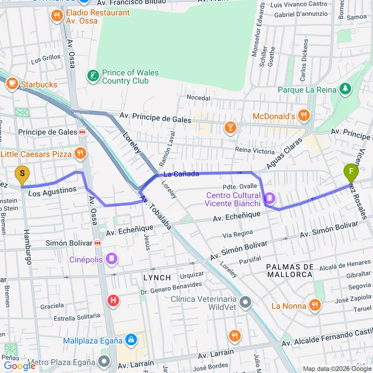 Mapa de De Plaza Fanor Blanco a Plaza Chile-Perú