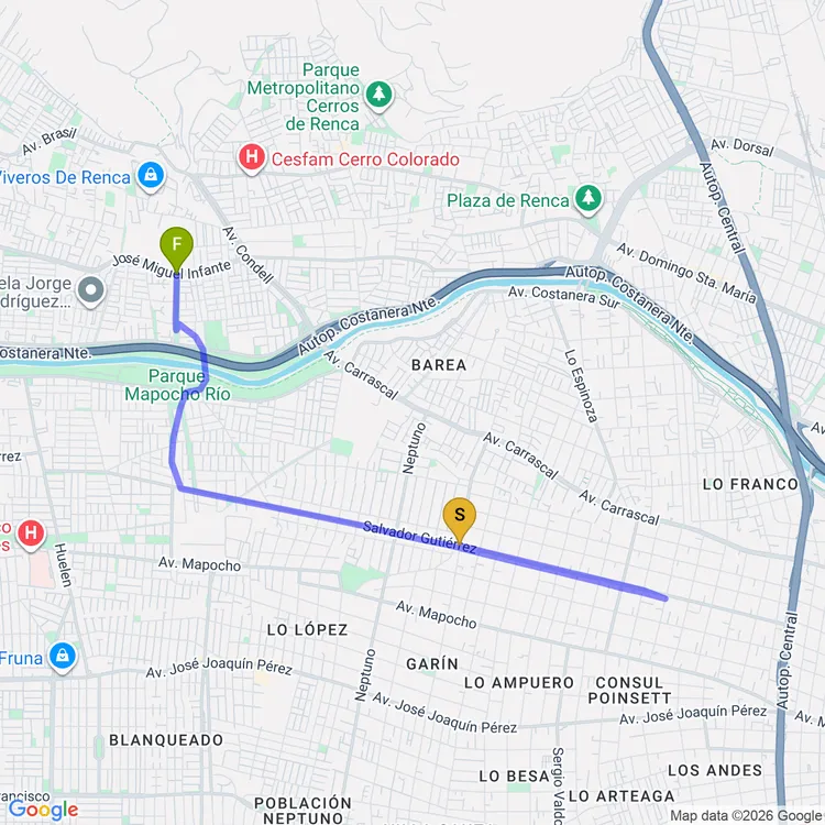 Mapa de De Plaza Garín a Parque de la Alegría