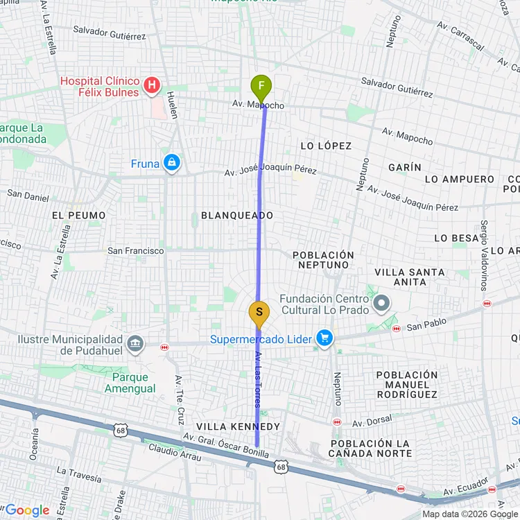 Mapa de De Plaza José Miguel Carrera a Parque Javiera Carrera