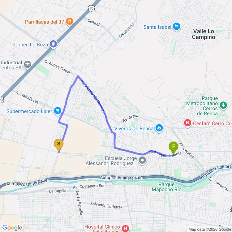 Mapa de De Plaza Las Glorietas a Feria Condell