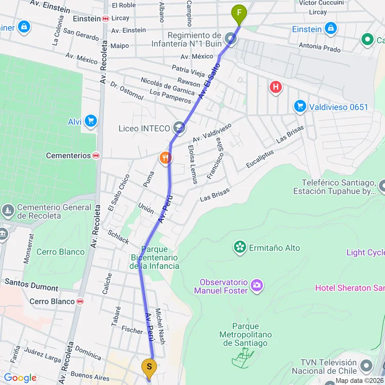 Mapa de De Plaza Mártires a Parque Central