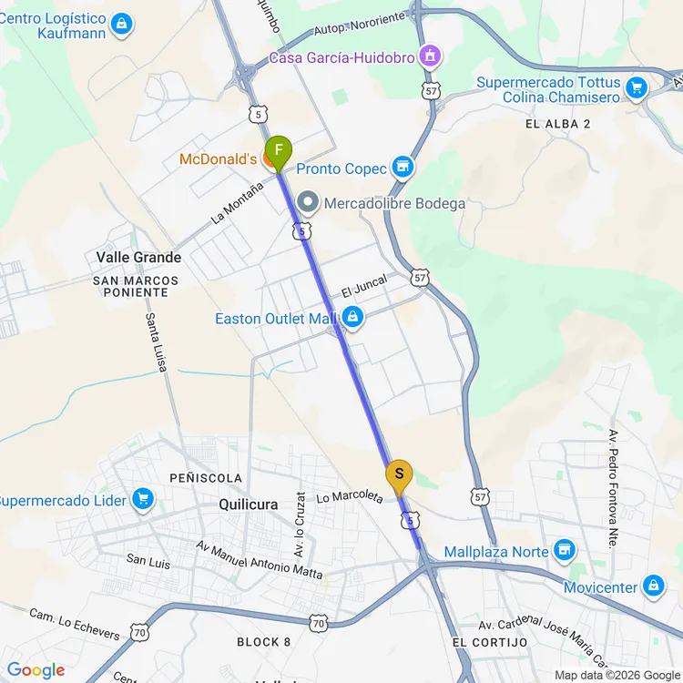 Mapa de De Plaza Piedra Roja a Paso Superior La Montaña