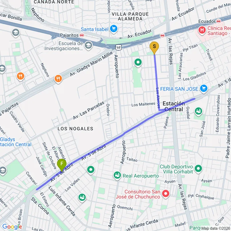 Mapa de De Plaza Profeta Jeremías a Plaza Gente Feliz
