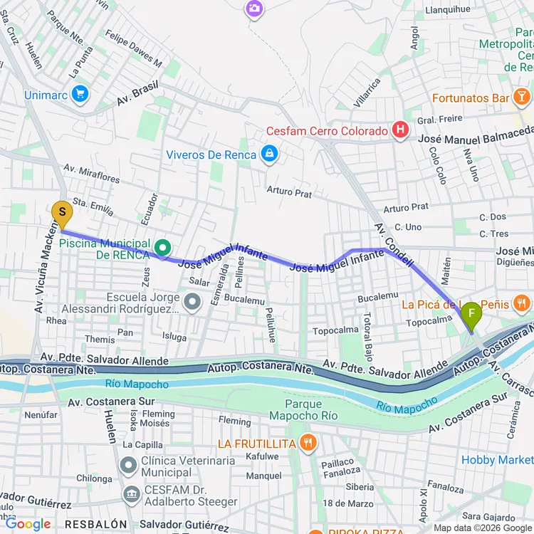Mapa de De Plaza Tucapel Jiménez a Feria Condell