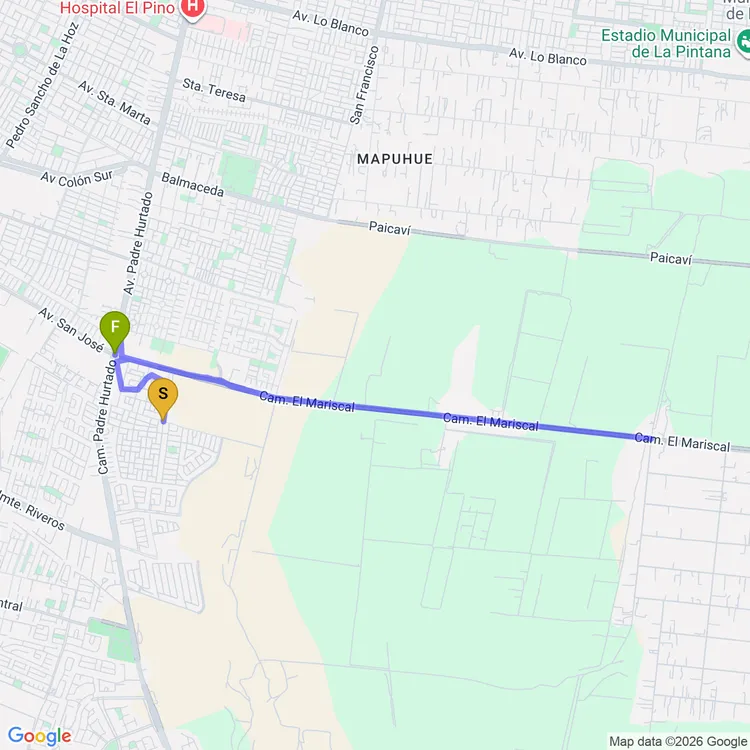 Mapa de De Plaza Valentín Magallanes a Parque Lenka Franulic Oriente