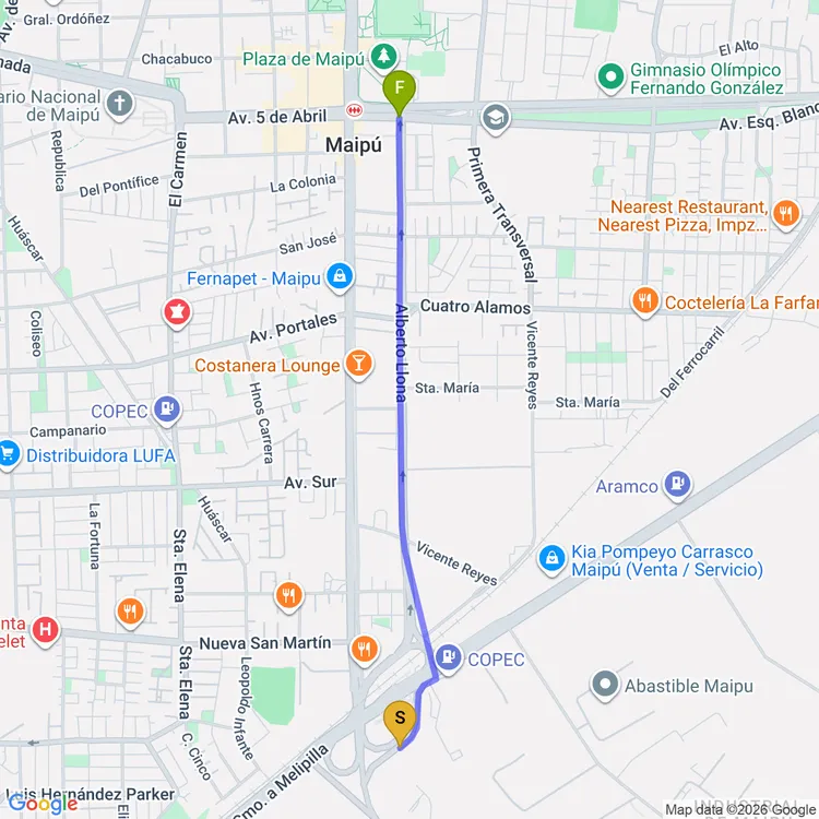 Mapa de De Ricardo Barahona a Plaza Monumento Maipú