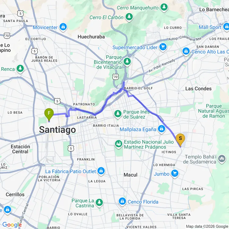 Mapa de La Reina a Quinta Normal