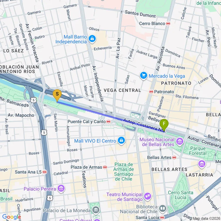 Mapa de Mapocho Pedaleable