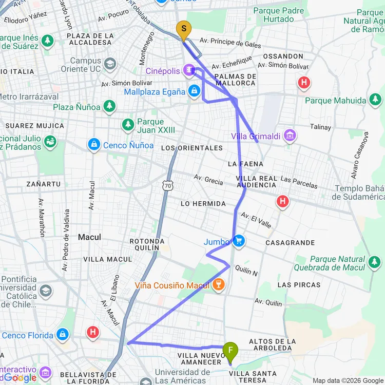 Mapa de Parque Tobalaba - Canal San Carlos