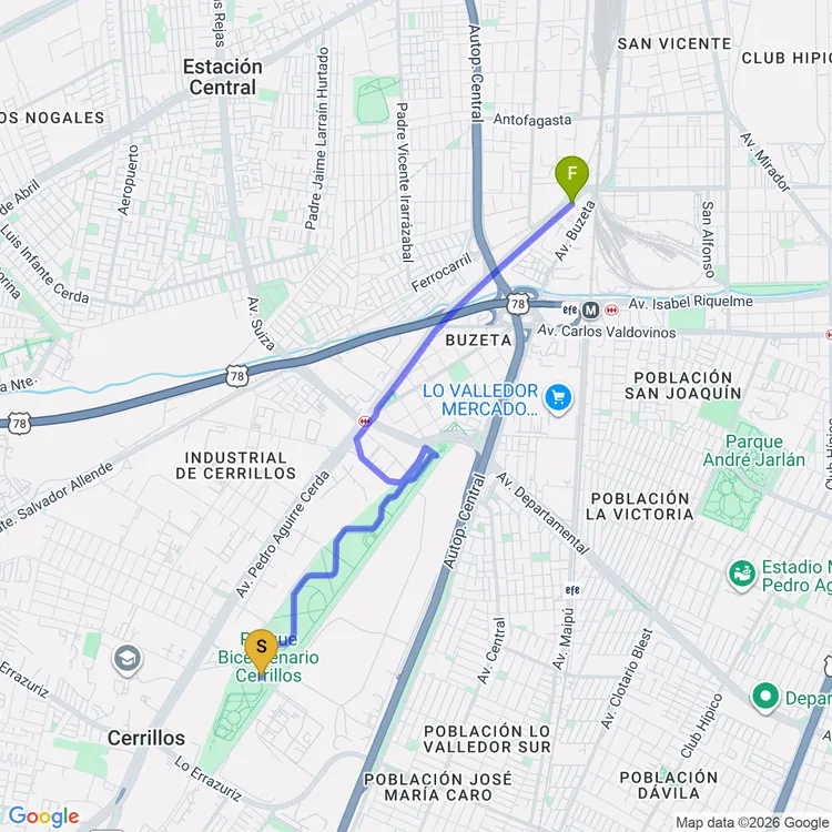 Mapa de Sendero Ciclovia Parque Bicentenario Cerrillos