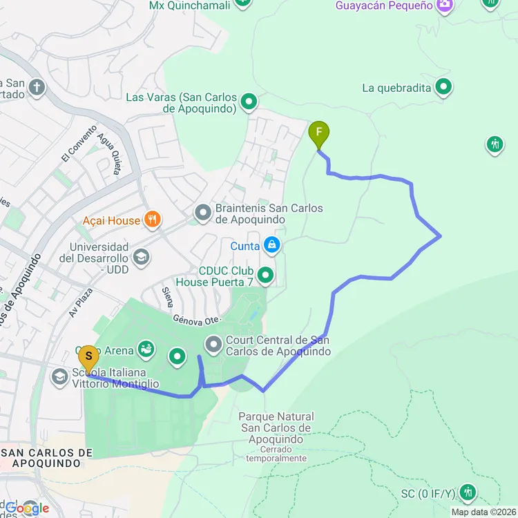 Mapa de Sendero Parque Quebrada Honda